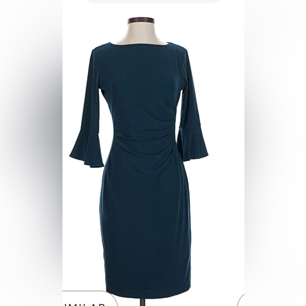 Anne Klein Dark Emerald Green Long Sleeve Sheath Dress